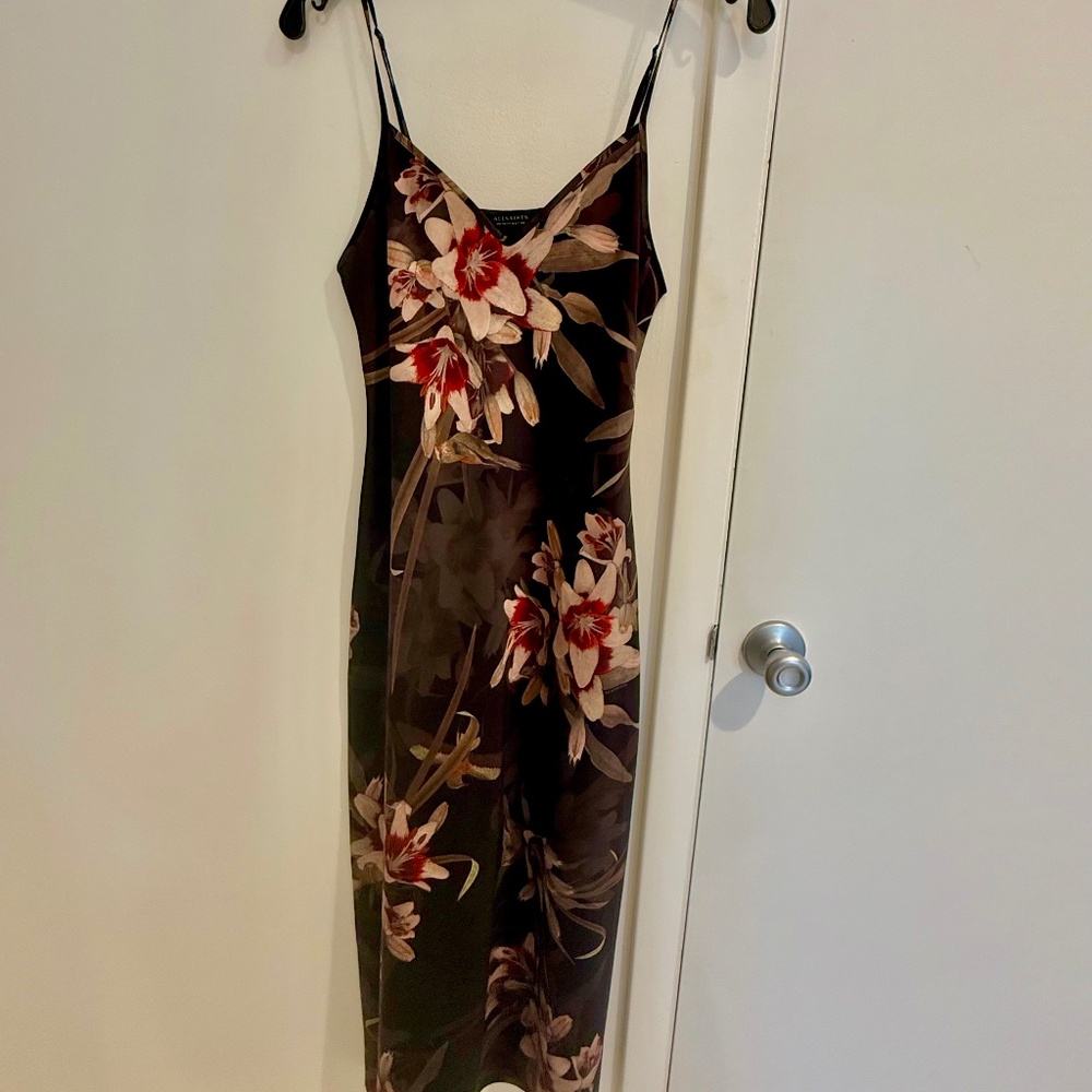 All Saints Floral Ankle Length Slip Dress